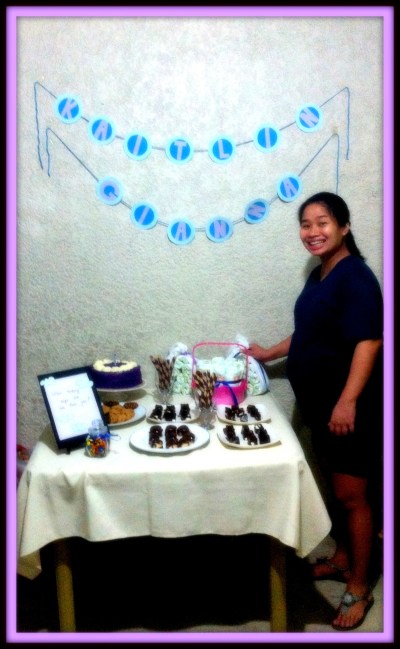 My friend, Phoebe standing by the sweets table