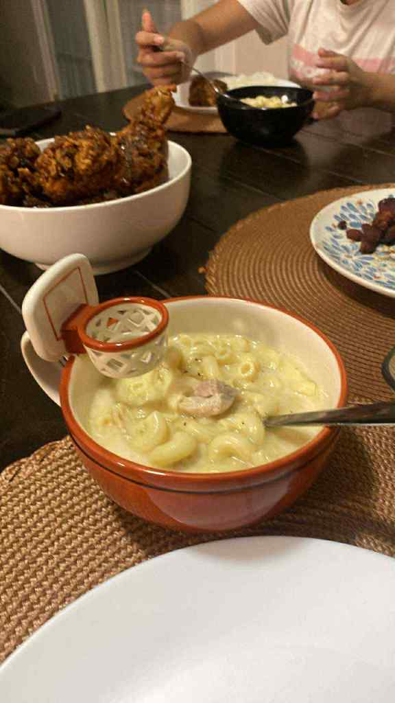 Filipino food on mug with a hoop